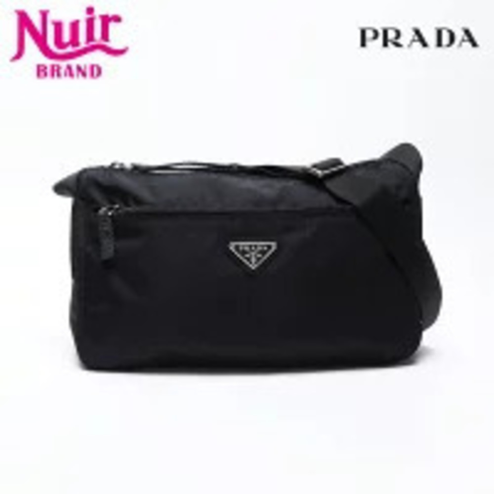 Prada Triangle Logo Tessuto Shoulder Bag Black